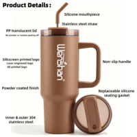 Mug de voyage isotherme en acier inoxydable de 40 oz avec poignée et couvercle à paille, grande capacité pour boissons chaudes et froides