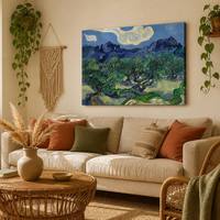 Impression sur toile Van Gogh : Vallée des oliviers, Peinture à l'huile classique, Ciel bleu montagne, Décoration impressionniste encadrée