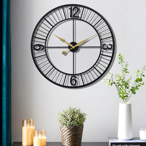 60cm新作手作りヴィンテージ三連リングメタル壁掛け時計、家の装飾用ウォールアート、農家向け鉄製丸型シンプル壁掛け時計 - Product Image 4