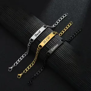 Zhong zhe Jewelry Custom Recta ngular kann laser gravierte Armband DIY Logo Weihnachts geschenke Edelstahl Armband für Paare sein