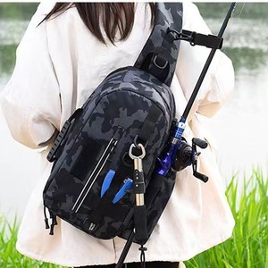 Fishing Rod Bag Oxford Cloth Waterproof <b>Plug</b> <b>In</b> Design Shoulder Strap Large Capacity Unisex Outdoor Use Gray Camouflage - Product Image 1