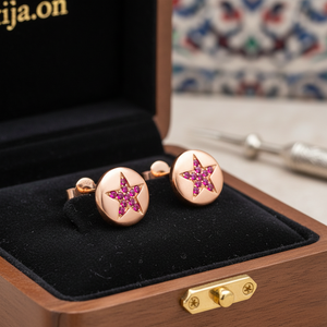 Pendientes de Plata de Ley 925 con Circonita Rubí en Forma de Estrella, Joyería Turca Hecha a Mano al por Mayor - Product Image 3