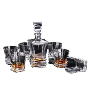7pcs批发水晶透明复古玻璃威士忌酒瓶套装独特造型酒瓶套装带杯酒吧配件