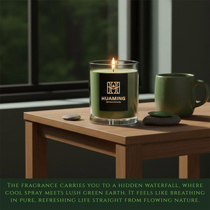 Bougie parfumée à la cire de soja HUAMING, étiquette privée, pot en verre transparent, mèche en coton, autocollant personnalisé avec logo doré, aromathérapie, parfum d'ambiance pour la maison - Product Image 2