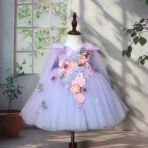 Raffinato <span class=keywords><strong>Vestito</strong></span> Estivo per Bambine con Applicazioni Fatte a Mano, Abito Principessa in Tulle Senza Maniche, Produzione Diretta - Product Image 1