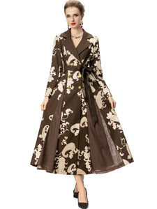 Cappotto trench a doppio petto con colletto abbassato, <span class=keywords><strong>maniche</strong></span> <span class=keywords><strong>lunghe</strong></span>, stampa elegante, patchwork, <span class=keywords><strong>marrone</strong></span> scuro, lungo, da donna. - Product Image 5