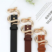 Ceinture vintage en cuir PU avec boucle serpent pour femmes, ceinture jean en pierre fine