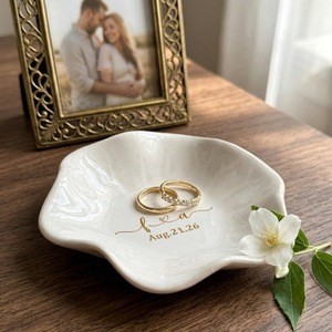 Personalized Custom Ceramic <b>Ring</b> Tray Engraved <b>Name</b> & Date Couple Souvenir Memorial Jewelry Storage Dish for Wedding Gift - Product Image 2