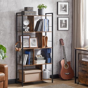 Estantería Yuka de 5 Niveles, 59.1 Pulgadas de Alto, Color Marrón, Estilo Industrial, Librería Vertical con Estantes Abiertos, Unidad de Almacenamiento Resistente - Product Image 2