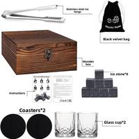Ensemble de verres à whisky avec glaçons en pierre, coffret cadeau en bois, accessoires de bar, coffret cadeau bourbon, verres à whisky, bouteilles à whisky