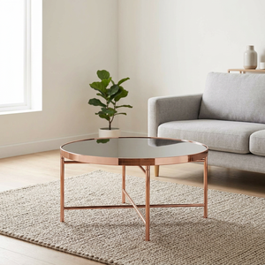 Modern <b>Round</b> <b>Coffee</b> <b>Table</b> with Tempered <b>Glass</b> Top and Metal Frame for Living Room Furniture - Product Image 2