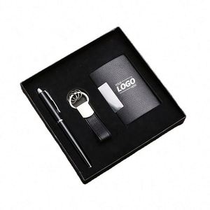 <b>Personalized</b> Leather Business Card Holder Set with Pen & <b>Keychain</b> - Corporate Gifts - Product Image 1