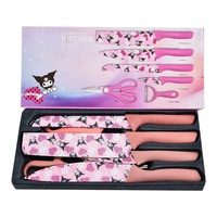 Coffret de six couteaux de cuisine en acier inoxydable avec lames peintes par pulvérisation, motif de Noël, en paille de blé, avec petite boîte cadeau