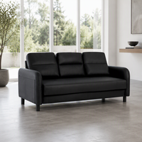 Sofa Kulit PU Modern 3 Dudukan Dengan Kantong Penyimpanan di Sisi Lengan Kaki Hitam Sofa 3 Dudukan Kompak untuk Ruang Tamu Kantor