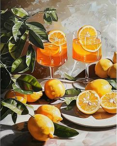 Dipinto Fai-da-Te a <span class=keywords><strong>Numeri</strong></span> di Songwoo: Natura Morta Moderna con Agrumi Illuminati dal Sole e Foglie di Limone - Product Image 1