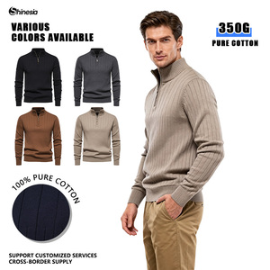 Maglione OEM a Collo Alto con Mezza Zip in Cotone per <span class=keywords><strong>Uomo</strong></span>, Maglione Lavorato a Maglia Personalizzato con Cerniera 1/4 - Product Image 2