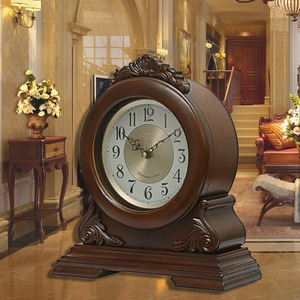 Solid Wood Table Clock European Style Vintage Round Westminster Music Clock For Living Room Decor - Product Image 4