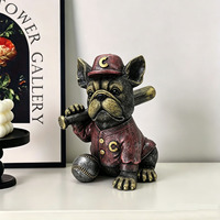 Décoration créative personnalisée pour la maison et le bureau, figurine de chien en résine peinte à la main, statue de bouledogue français avec un bâton de baseball