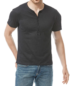 Vente en gros Chemise Henry d'été décontractée de couleur unie à manches courtes pour homme T-shirt de sport coupe ajustée - Product Image 4