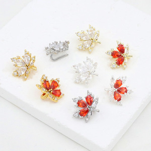 18k real <b>gold</b> diamond-encrusted maple leaf clip fastener, placket <b>button</b>, universal clasp, DIY jewelry D160 - Product Image 3