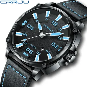 CRRJU 5002 नई ऑटो तारीख आकस्मिक व्यापार क्वार्ट्ज चमड़े बैंड Wristwatches घड़ी पुरुष काले 2022 पुरुषों की घड़ियाँ