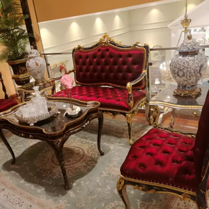 Canapé de loisirs rétro en bois massif sculpté bleu royal peint à la main avec feuille d'or antique, design original de <span class=keywords><strong>Paris</strong></span>, France, pour la chambre à coucher - Product Image 3