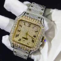 Montre de luxe pour homme, entièrement sertie de diamants, avec boîtier carré en cristal de saphir VVS, mouvement mécanique, en acier inoxydable, personnalisée et entièrement incrustée de pierres.