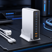 Chargeur rapide GaN 10-en-1 800W avec 8 ports USB-C et 2 ports USB-A, station de charge de bureau pour iPhone, tablette, MacBook, Android, Samsung