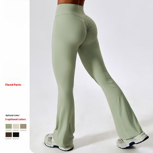 Pantalon de sport de loisirs de style européen et américain avec taille haute taille élastique jambe large impression de hanche nue pantalon de danse de cloche de yoga solide - Product Image 6