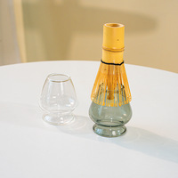 Ensemble de matcha en verre transparent 2 pièces, bol à matcha en verre transparent avec bec verseur, support pour chasen, ensemble de bols à matcha pour cérémonie du thé avec boîte cadeau
