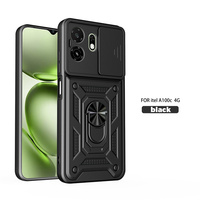 Étui de téléphone Lichicase avec coins renforcés, fenêtre coulissante pour objectif et support anneau pour Itel City 200 A100C, coque en TPU