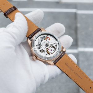 <span class=keywords><strong>OBLVLO</strong></span> Nouvelle Montre de Luxe Automatique Tourbillon pour Homme, Design Creux, Or Rose, Bracelet en Cuir, Étanche, Classique JM-TB - Product Image 4
