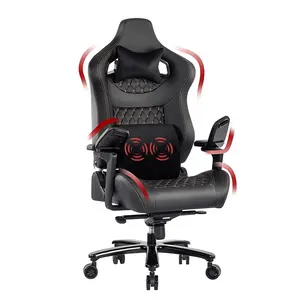 Max 450lbs Masaje Cintura Almohada Reposacabezas Masaje ergonómico Silla de juegos para personas pesadas Gamers Sillas con 6d Abatible hacia arriba Reposabrazos