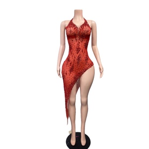 Vestido de Noite Feminino de Luxo 2026 com Decote V e Strass Brilhantes, Transparente em Tule, Roupa Sexy para Festas e Celebrações - Product Image 5