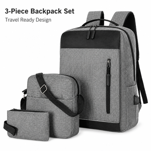 Mochila para portátil, mochila de viaje para oficinistas, puerto de carga USB, mochila para computadora de negocios, mochila de viaje transpirable, juego de 3 piezas. - Product Image 1