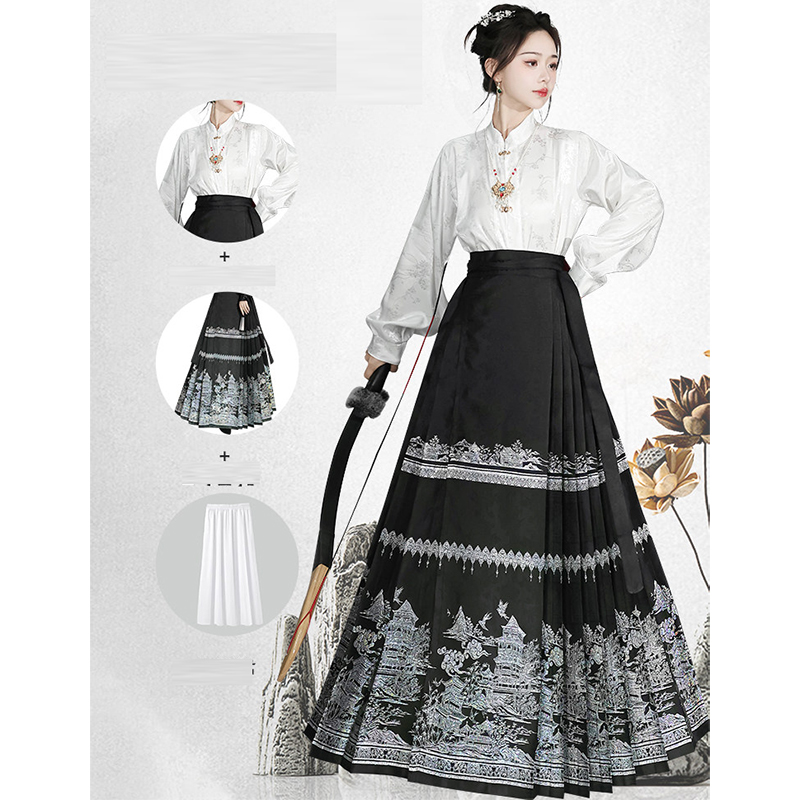 camicia bianca + gonna mamian nera + sottogonna + yingluo
