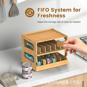 Bamboo Can Organizer Rack 2 Tier Stackable Storage For Canned Food Pet Human <b>Desktop</b> Organization - Product Image 3