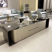 Table basse en bois massif et marbre, style postmoderne, luxe léger, avec espace de rangement, sans assemblage requis, design minimaliste italien pour
