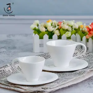 DianTong wholesale custom plain white porcelain ceramic coffee cup and biscuit saucer with logo for hotel