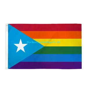 Drapeau arc-en-ciel de Porto Rico personnalisé 3x5ft LGBTQIA LGBT drapeau de fierté portoricaine