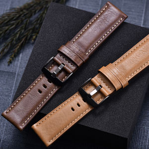 MZDTIMK 22mm עור עגל רך נושם אופנה רצועת שעון חכם לגברים קו תפירה מעולה אבזם שחור - Product Image 2