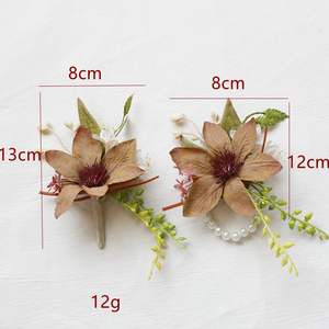 Fleur de <span class=keywords><strong>mariage</strong></span> de clématite simulée de corsage de <span class=keywords><strong>style</strong></span> européen rétro fait à la main pour les invités VIP de la mariée pour les événements de la Saint-Valentin - Product Image 3