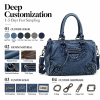 Nouveauté : Sac bandoulière vintage grande capacité pour femme, sac Boston portable en jean avec fermeture éclair et design patchwork