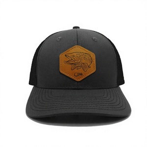 Wholesale Classic Leather Patch Mesh Trucker <b>Hat</b> 6 Panel Dad <b>Hat</b> with Patch Embroidery Logo Cotton Twill Outdoor Fishing Cap OEM - Product Image 1