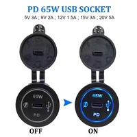 65W Charge Rapide 12V 24V PD 3.0 USB Voiture Type C Chargeur Prise pour Bateau RV