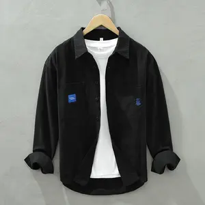 Самая популярная черная рубашка с длинным рукавом из 100% хлопка, рубашка с длинным рукавом для мальчиков