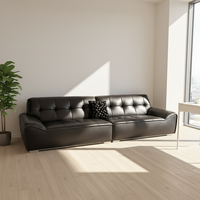 Canapé convertible en cuir véritable VONLIVA pour salon, style moderne en forme de L, canapé d'appartement entièrement noir, design nordique