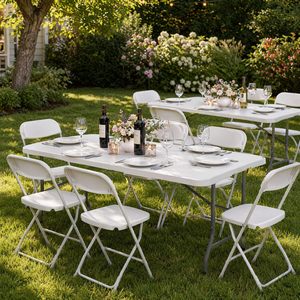 6Ft Folding <b>Table</b> <b>Chairs</b> White Plastic Modern for Parties Hotels Hospitals Villas Entry Durable Folding <b>Tables</b> <b>Chairs</b> - Product Image 5