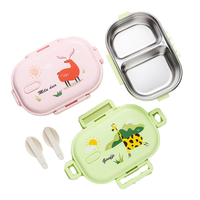 Boîte à lunch en acier inoxydable pour enfants, motif dessin animé, avec couvercle en plastique, compatible micro-ondes, 2 compartiments, sans BPA, design mignon, vente en gros