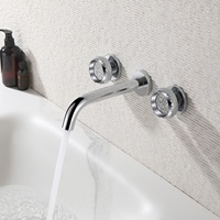 Robinet de lavabo mural en laiton avec double poignée en cristal, mitigeur dissimulé de luxe pour eau chaude et froide